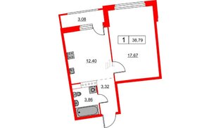 Квартира в ЖК Авиатор, 1 комнатная, 38.79 м², 15 этаж