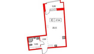 Квартира в ЖК Авиатор, студия, 27.84 м², 6 этаж