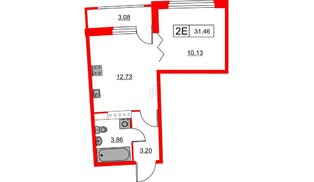 Квартира в ЖК «Авиатор», 1 комнатная, 31.46 м², 12 этаж