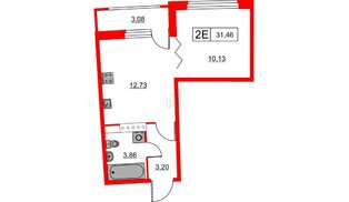 Квартира в ЖК «Авиатор», 1 комнатная, 31.46 м², 15 этаж