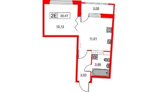 Квартира в ЖК «Авиатор», 1 комнатная, 30.47 м², 13 этаж