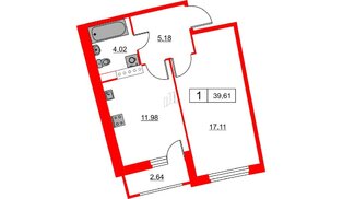 Квартира в ЖК Авиатор, 1 комнатная, 39.61 м², 18 этаж