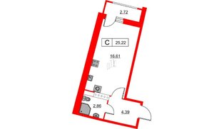 Квартира в ЖК Авиатор, студия, 25.22 м², 7 этаж