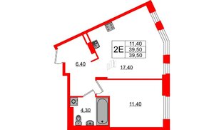 Квартира в ЖК Экография, 1 комнатная, 39.5 м², 3 этаж