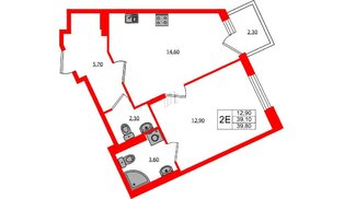 Квартира в ЖК Экография, 1 комнатная, 39.8 м², 2 этаж