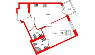 Квартира в ЖК Экография, 1 комнатная, 39.6 м², 3 этаж