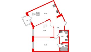 Квартира в ЖК «Экография», 2 комнатная, 64.6 м², 2 этаж
