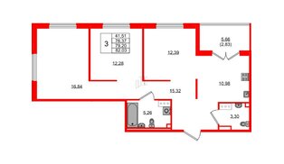 Квартира в ЖК «Образцовый квартал», 3 комнатная, 76.37 м², 2 этаж