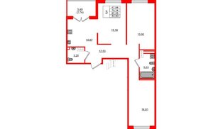 Квартира в ЖК «Образцовый квартал», 3 комнатная, 79.34 м², 3 этаж