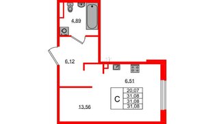 Квартира в ЖК Образцовый квартал, студия, 31.08 м², 1 этаж