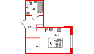 Квартира в ЖК Образцовый квартал, студия, 30.58 м², 4 этаж