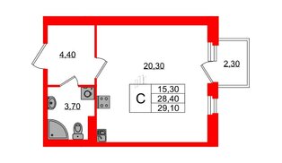 Квартира в ЖК «Экография», студия, 29.1 м², 2 этаж