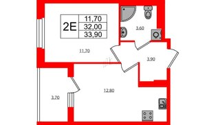Квартира в ЖК Экография, 1 комнатная, 33.9 м², 3 этаж