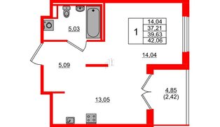Квартира в ЖК «Образцовый квартал», 1 комнатная, 37.21 м², 1 этаж