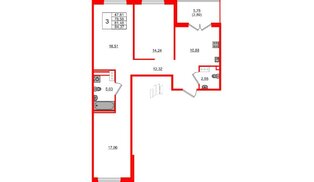 Квартира в ЖК Образцовый квартал, 3 комнатная, 78.59 м², 2 этаж