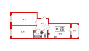 Квартира в ЖК «Экография», 2 комнатная, 60.1 м², 3 этаж
