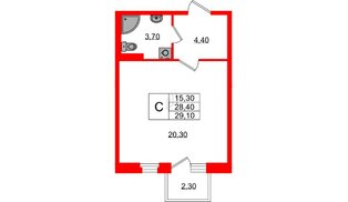 Квартира в ЖК «Экография», студия, 29.1 м², 2 этаж