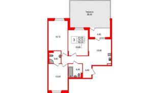 Квартира в ЖК «Экография», 3 комнатная, 86.5 м², 1 этаж