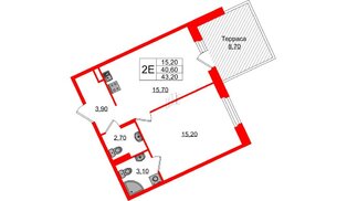 Квартира в ЖК Экография, 1 комнатная, 43.2 м², 1 этаж