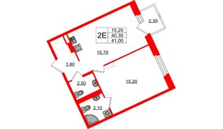 Квартира в ЖК «Экография», 1 комнатная, 41 м², 3 этаж