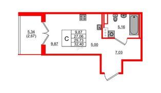 Квартира в ЖК Образцовый квартал, студия, 27.06 м², 3 этаж