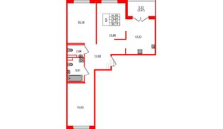 Квартира в ЖК Образцовый квартал, 3 комнатная, 78.84 м², 1 этаж