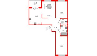 Квартира в ЖК Образцовый квартал, 3 комнатная, 78.96 м², 2 этаж