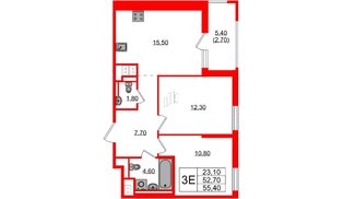 Квартира в ЖК Янила Форест, 2 комнатная, 55.4 м², 10 этаж