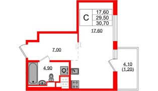 Квартира в ЖК «Янила Форест», студия, 30.7 м², 6 этаж