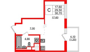 Квартира в ЖК «Янила Форест», студия, 30.7 м², 9 этаж