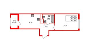 Квартира в ЖК Янила Форест, 1 комнатная, 45.4 м², 3 этаж