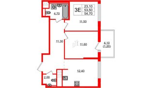 Квартира в ЖК «Янила Форест», 2 комнатная, 54.7 м², 8 этаж