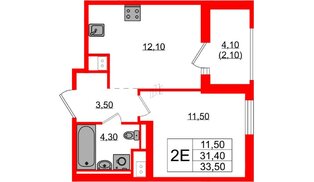 Квартира в ЖК Янила Форест, 1 комнатная, 33.5 м², 10 этаж