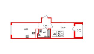 Квартира в ЖК Янила Форест, 1 комнатная, 42.5 м², 2 этаж