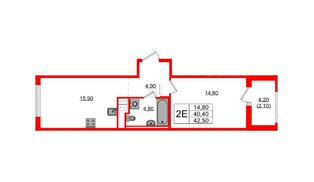 Квартира в ЖК Янила Форест, 1 комнатная, 42.5 м², 10 этаж