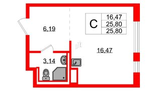 Квартира в ЖК Новые Лаврики, студия, 25.8 м², 12 этаж