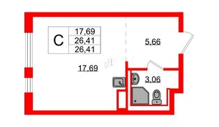 Квартира в ЖК Новые Лаврики, студия, 26.41 м², 6 этаж