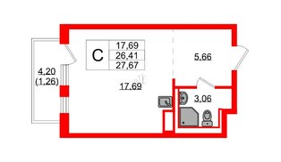Квартира в ЖК Новые Лаврики, студия, 27.67 м², 11 этаж