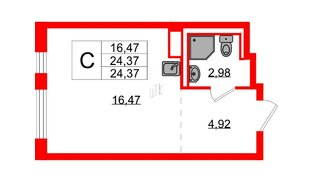 Квартира в ЖК Новые Лаврики, студия, 24.37 м², 3 этаж