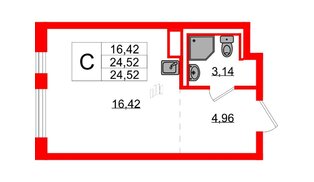 Квартира в ЖК Новые Лаврики, студия, 24.52 м², 12 этаж