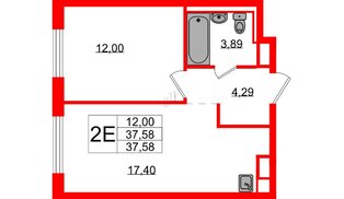 Квартира в ЖК Новые Лаврики, 1 комнатная, 37.58 м², 2 этаж