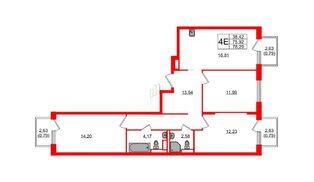 Квартира в ЖК Новые Лаврики, 3 комнатная, 78.29 м², 5 этаж