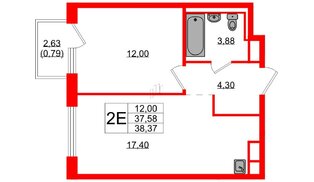 Квартира в ЖК Новые Лаврики, 1 комнатная, 38.37 м², 8 этаж