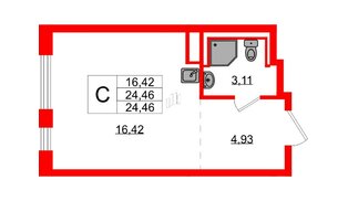 Квартира в ЖК Новые Лаврики, студия, 24.46 м², 2 этаж