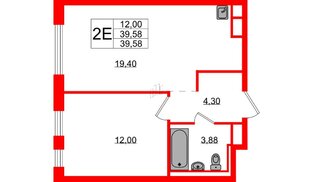 Квартира в ЖК Новые Лаврики, 1 комнатная, 39.58 м², 2 этаж