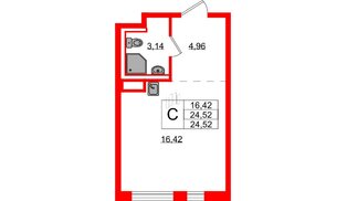 Квартира в ЖК Новые Лаврики, студия, 24.52 м², 4 этаж