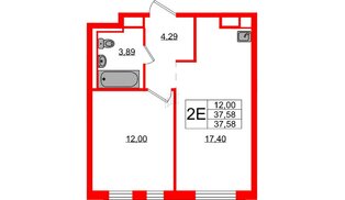 Квартира в ЖК «Новые Лаврики», 1 комнатная, 37.58 м², 2 этаж