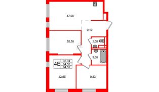 Квартира в ЖК Новые Лаврики, 3 комнатная, 64.52 м², 2 этаж