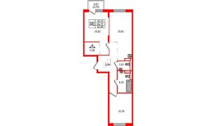 Квартира в ЖК «Новые Лаврики», 2 комнатная, 62.96 м², 6 этаж