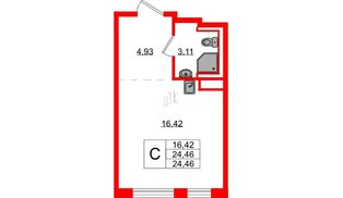 Квартира в ЖК Новые Лаврики, студия, 24.46 м², 3 этаж